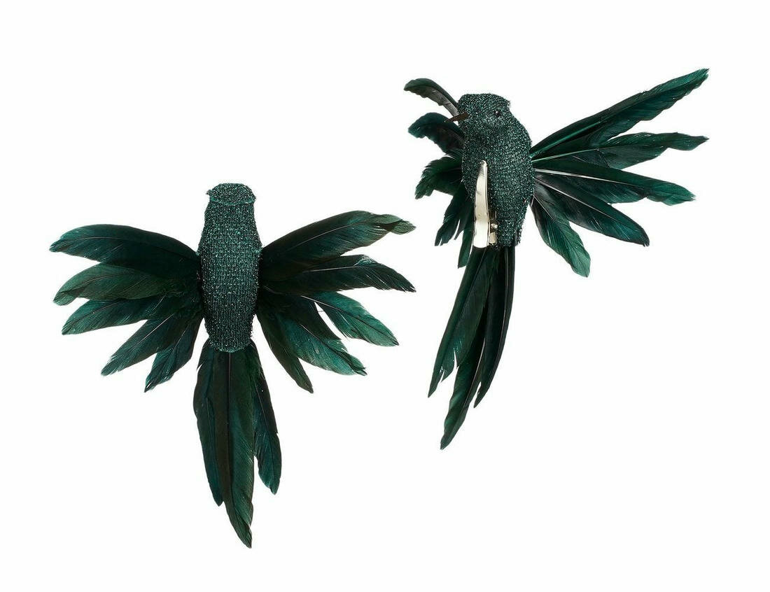 Ёлочные игрушки на клипсе, перо, тёмнозелёный, 13 см, 2 шт, Edelman