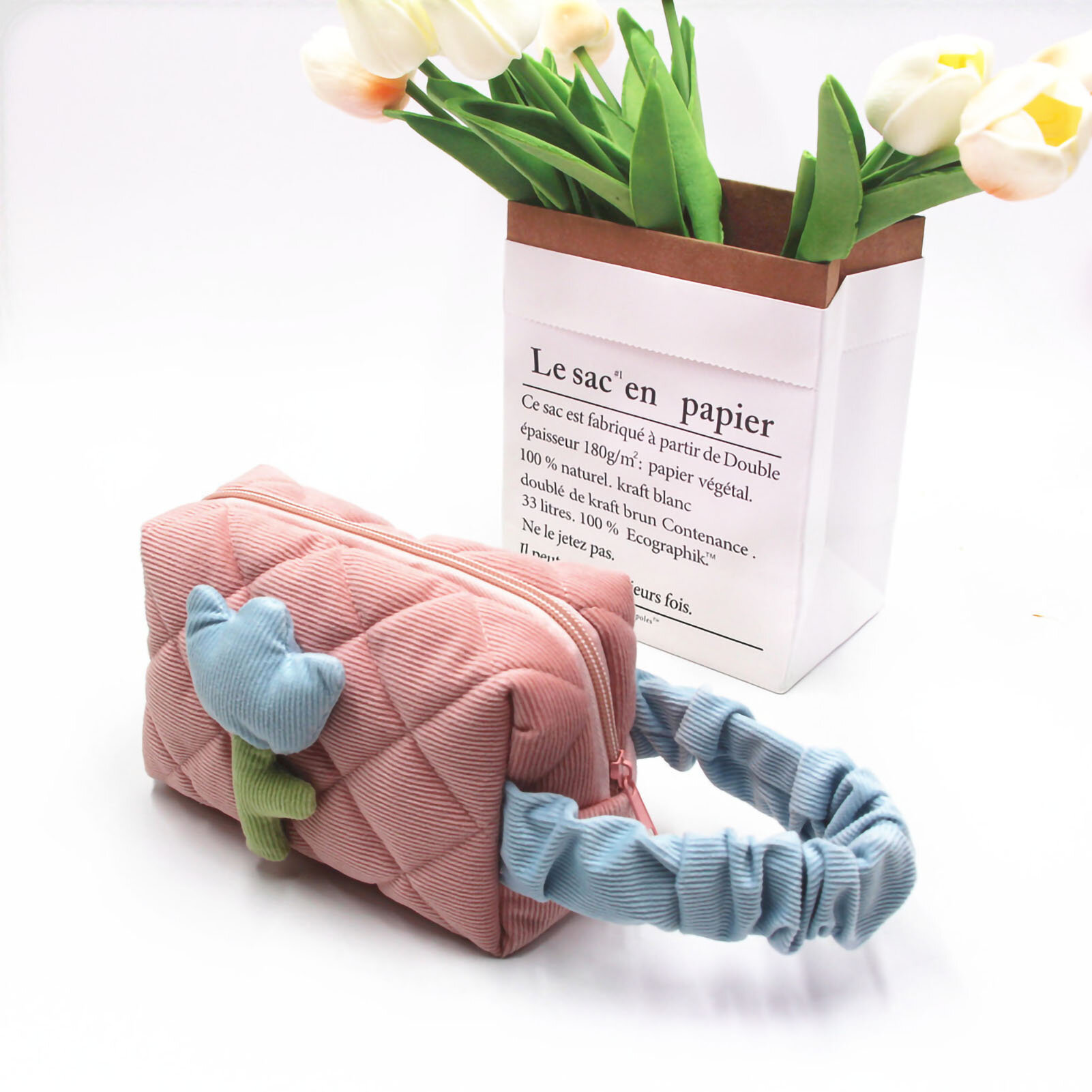 Косметичка Cordour Tulip Большая вместимость Портативная Милая Сумка Для Хранения Туалетных Принадлежностей Для Девочек Розовый Маленький