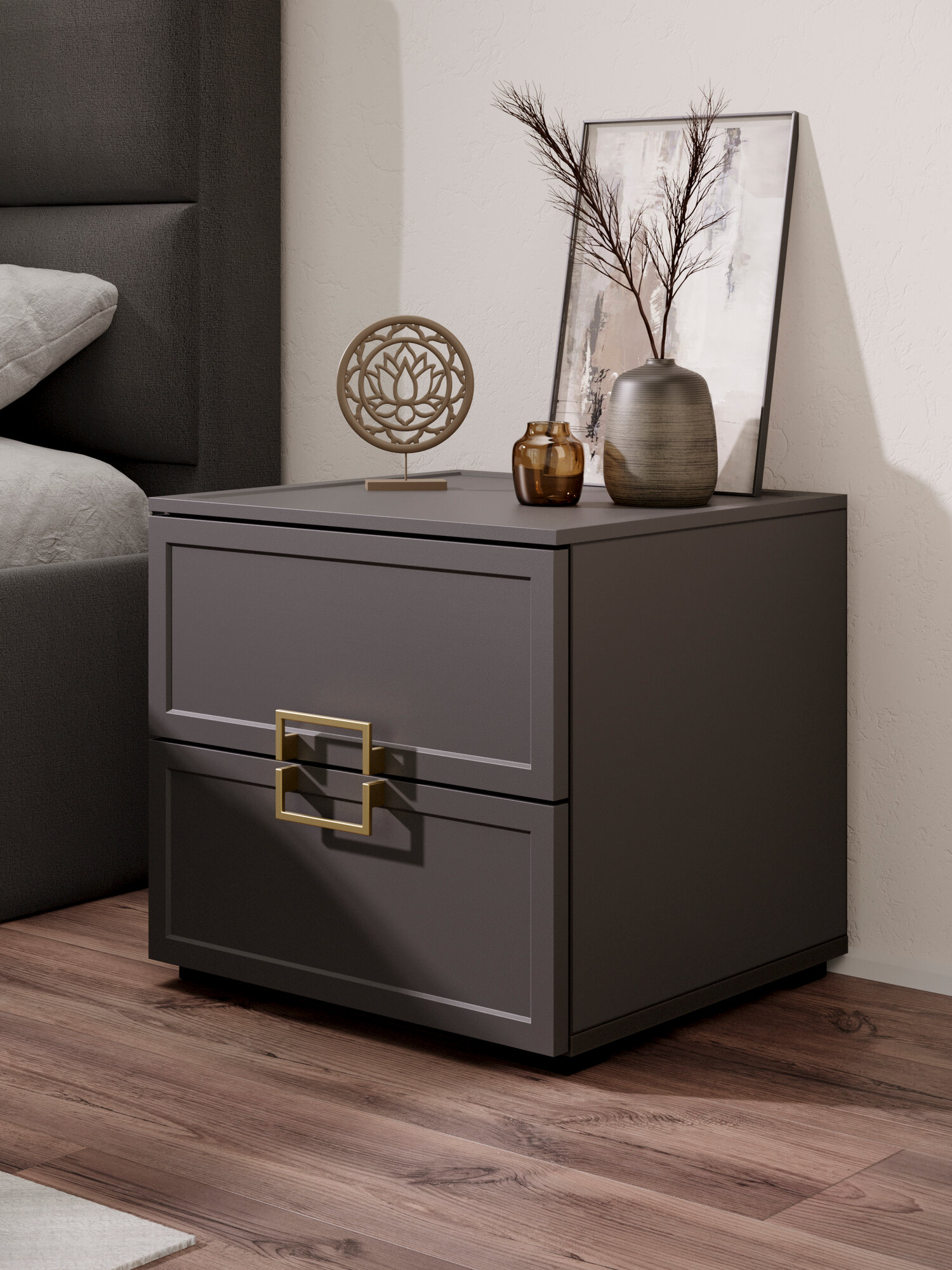 Тумба прикроватная Мебель Трия "Стелла", с ящиком, 2 ящика, серая, ЛДСП, 43,2x45х45см — фото 1