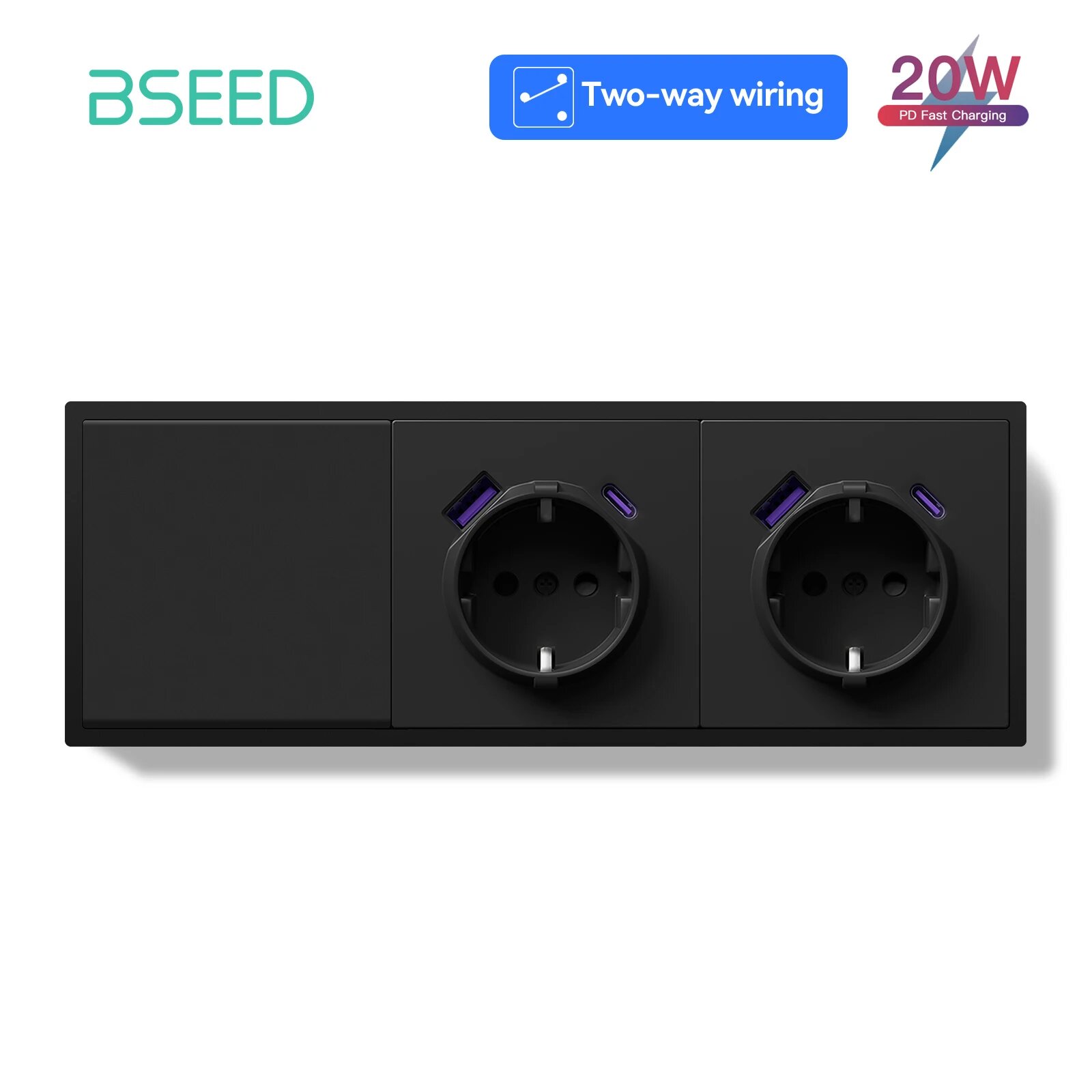 Механический переключатель BSEED 1 Gang 2Way USBC Sockets Европейский стандарт