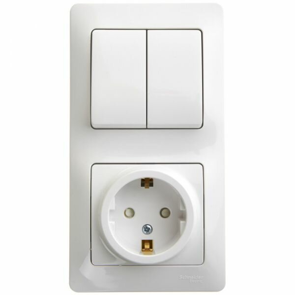 Systeme Electric Glossa Бел Блок: розетка с заземлением со шторками и 2-клавишный выключатель GSL000174