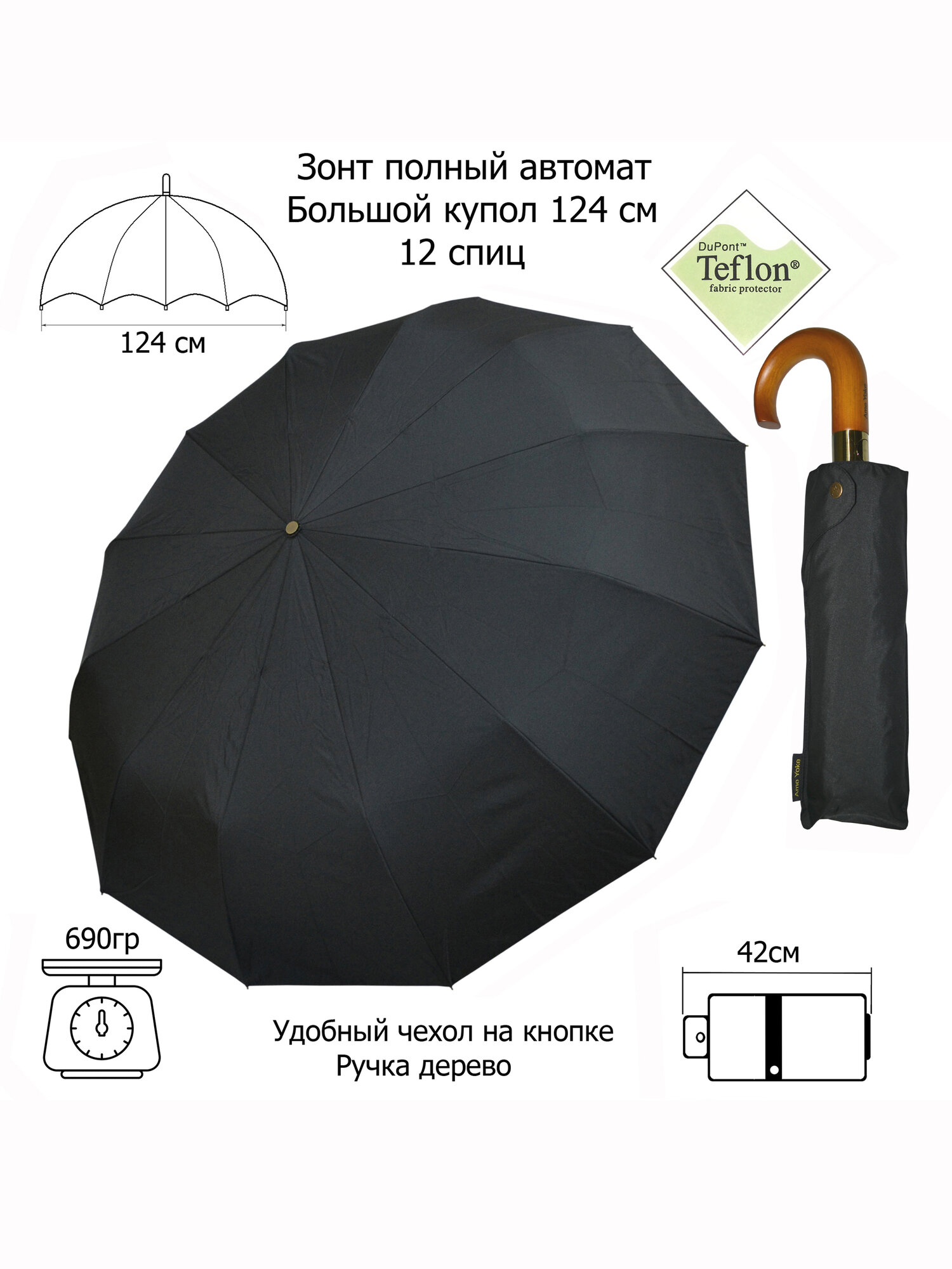 Зонт Ame Yoke, черный