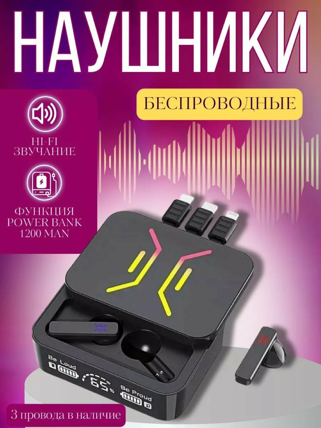 Наушники беспроводные Bluetooth M 85 дисплей блок питания, 3500 мА/ч