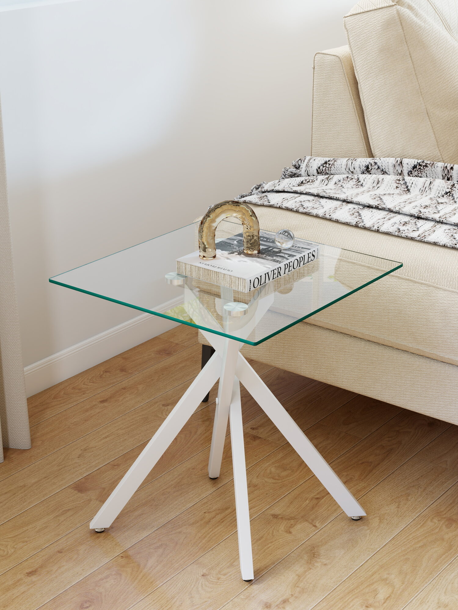 Журнальный столик JZQ8500-W 45 x 45 x 52 см закаленное стекло / металл