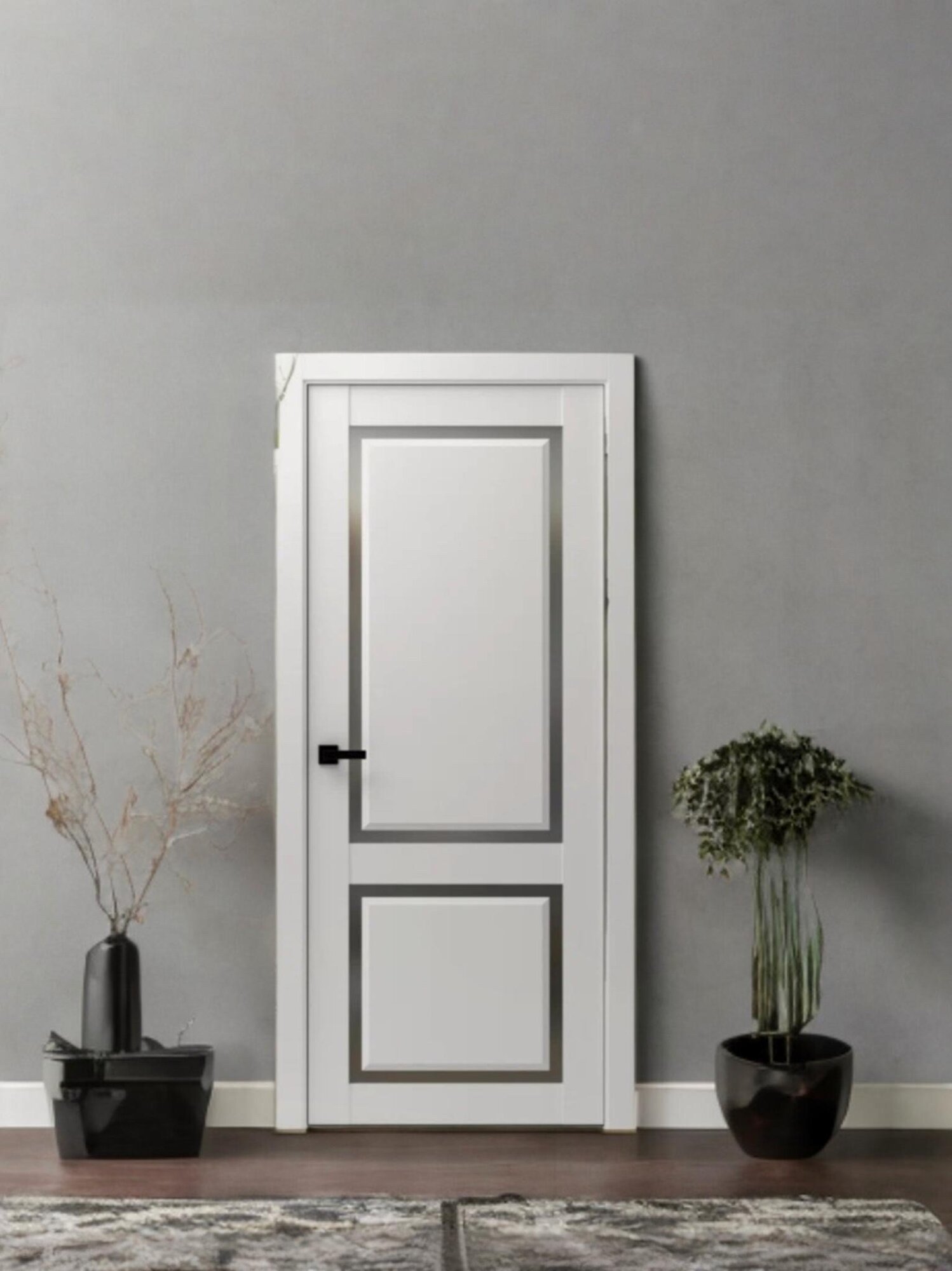 Межкомнатная дверь Айрин стекло сатинат цвет: эмалит белый 90*200 см (КОМПЛЕКТ: полотно + коробочный брус + наличники)