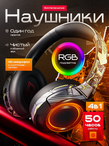 Изображение товара Беспроводные наушники полноразмерные игровые SMART PRESENT A2 с отсоединяемым микрофоном и шумоподавлением, черные