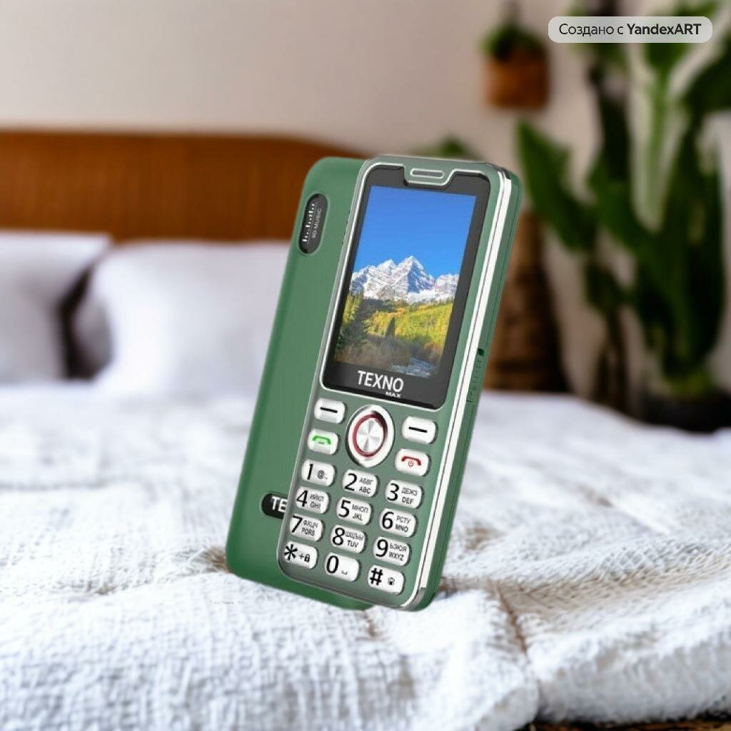 Texno Max 025 кнопочный телефон, два сим, фонарик, FM радио, зеленый