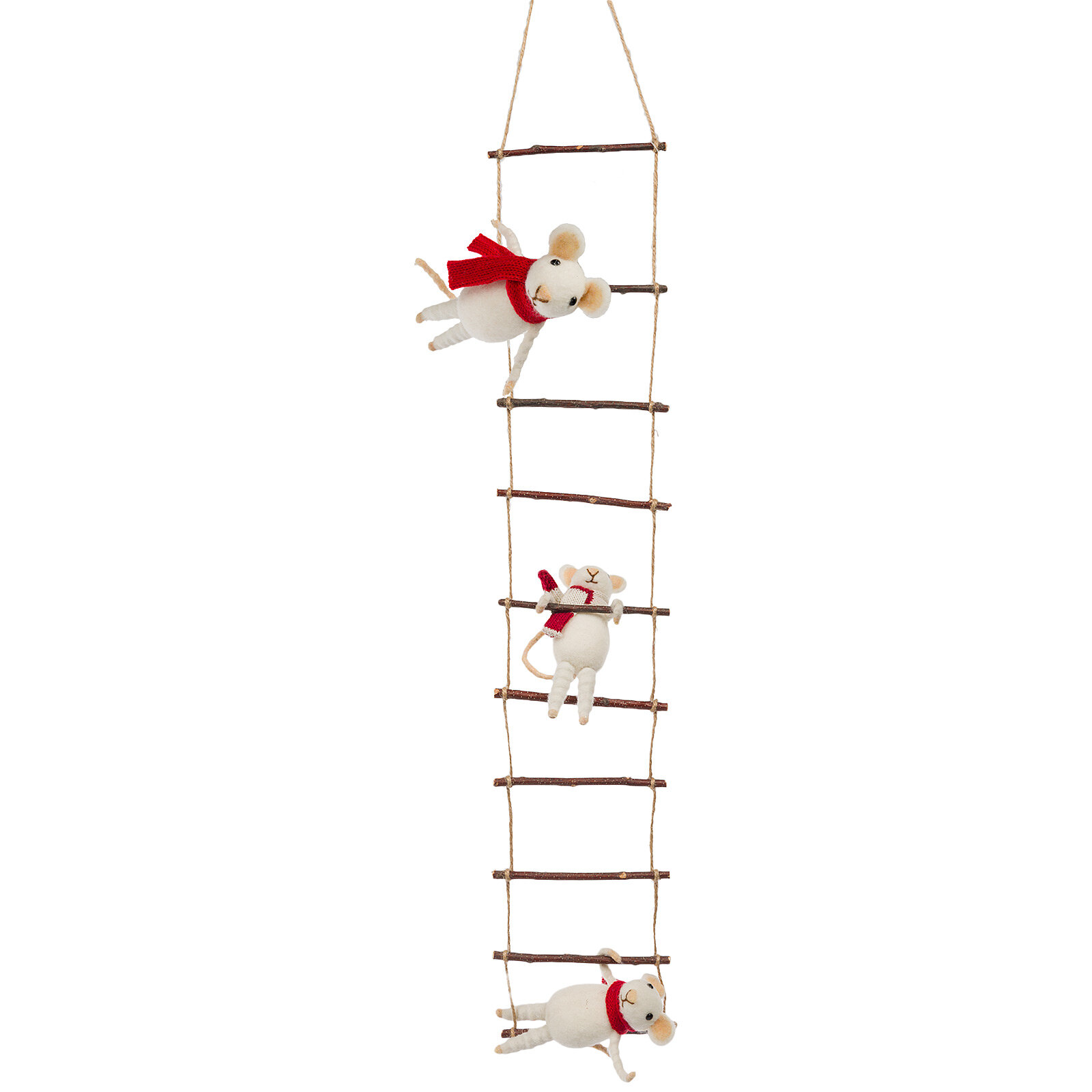 Лестница декоративная подвесная с мышами (войлок дерево) 12x12xH57 см Белый