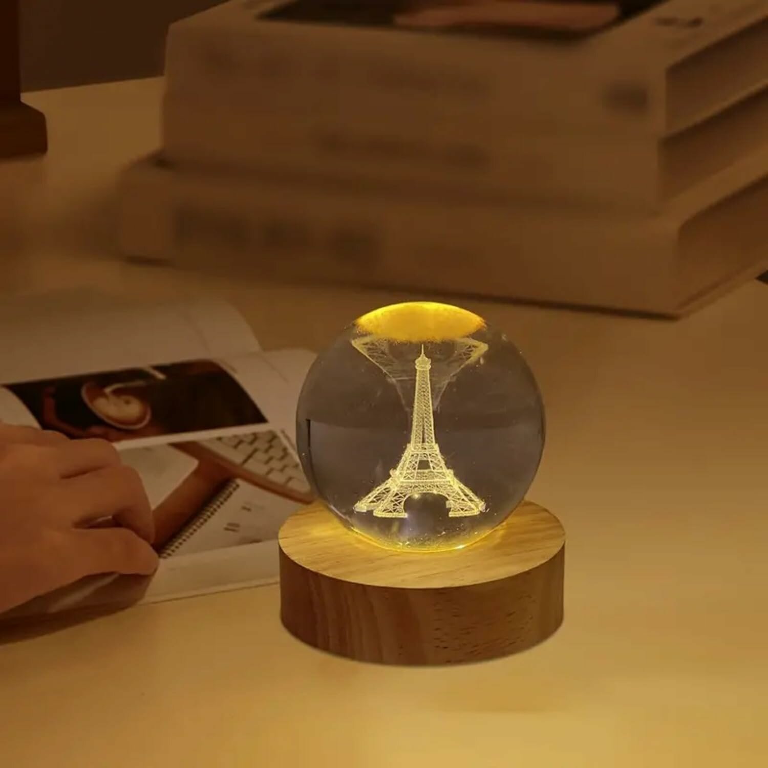 Хрустальный шар ночник 3D, антистресс, настольный светильник, 6 см, лампа LED - Алый