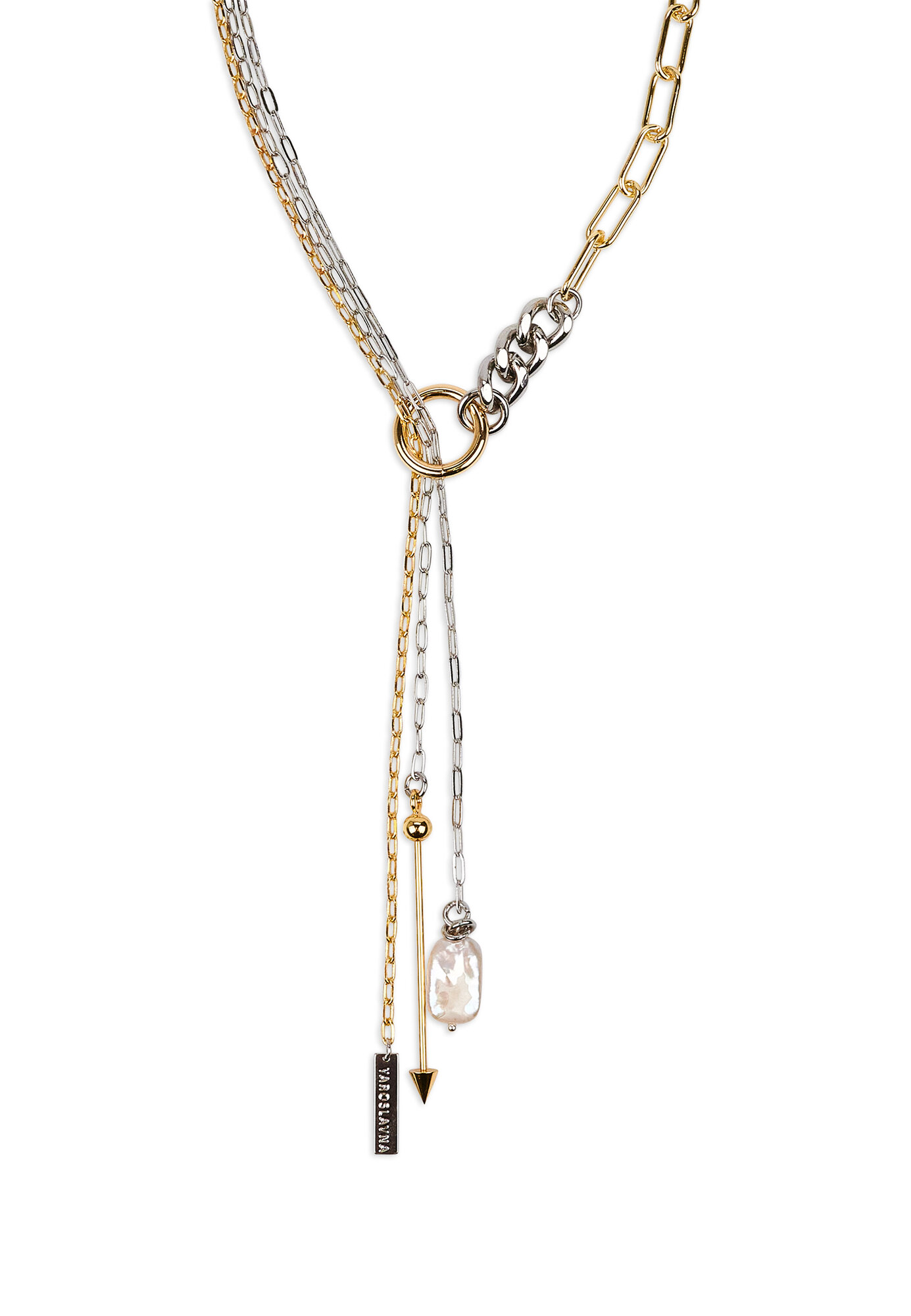 Колье YAROSLAVNA, жемчуг барочный, длина 50 см, серебряный, золотой, белый — фото 1