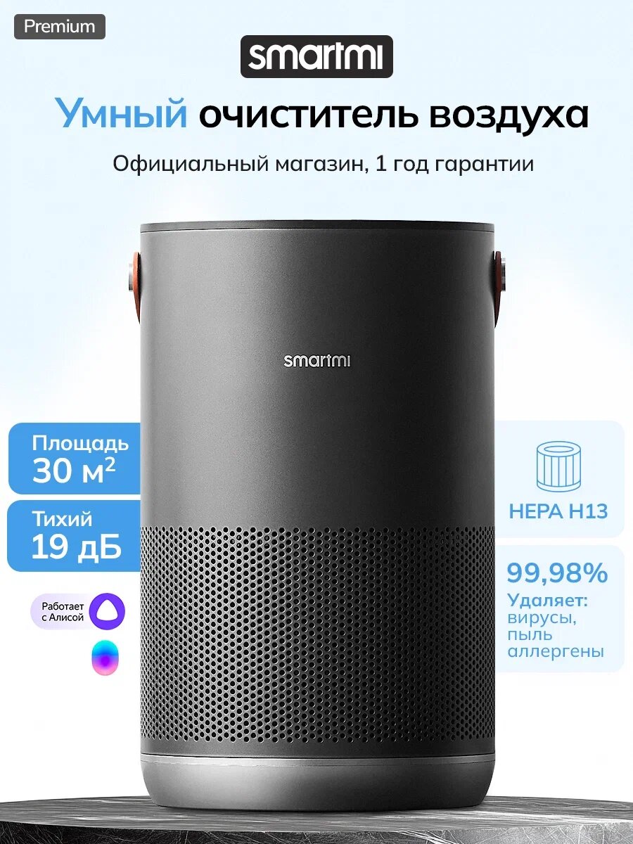 Очиститель воздуха Smartmi Air Purifier P1  с Алисой  HEPA фильтр  Wi Fi  серый
