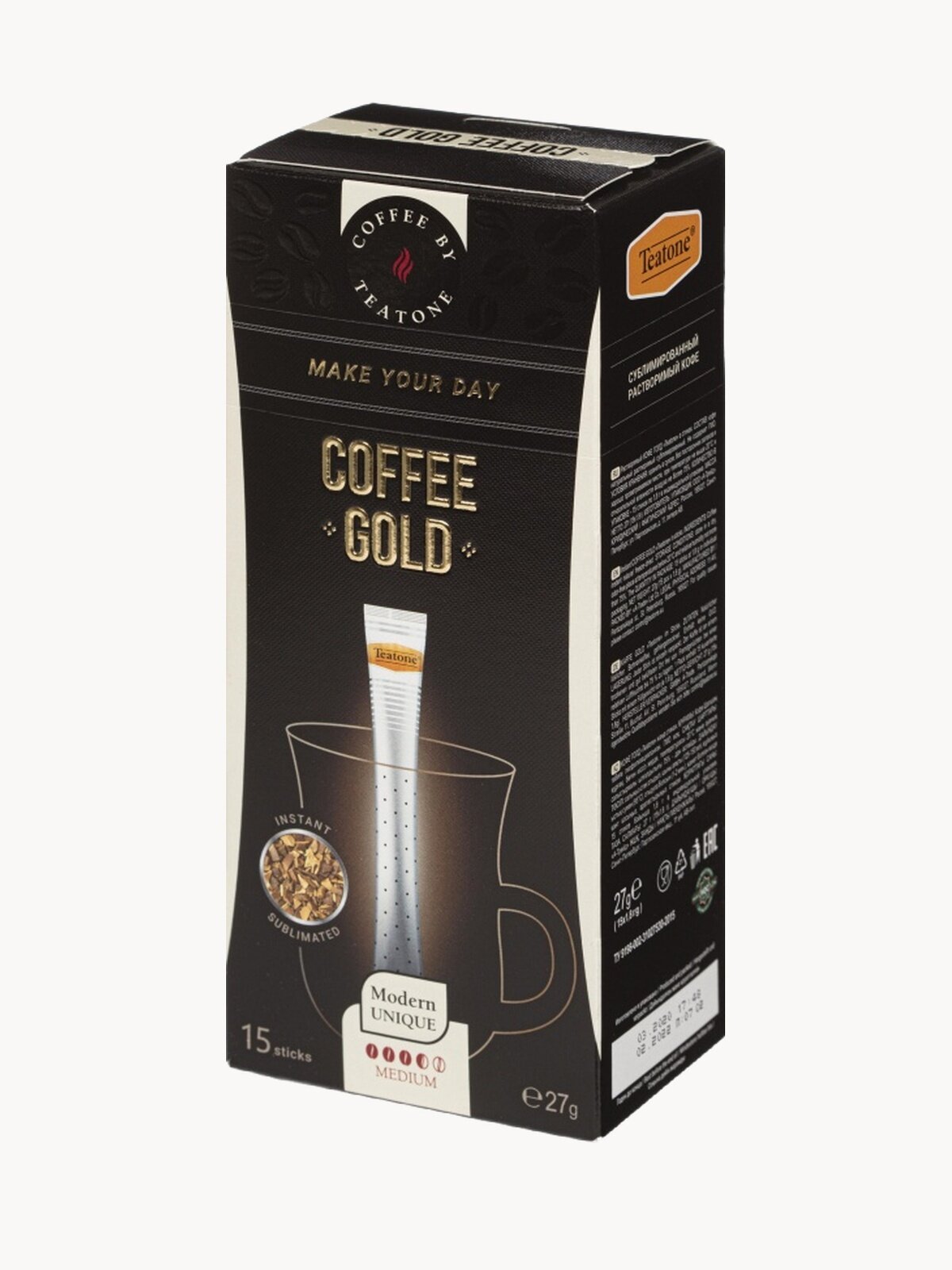 Кофе Gold, TEATONE, растворимый, сублимированный, в стиках, (15 стиков*1,8г)