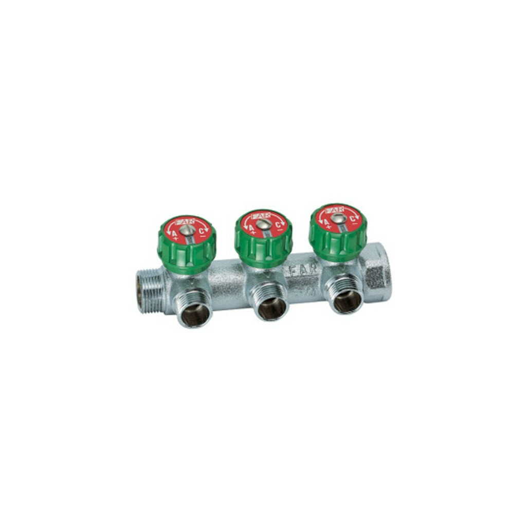 Коллектор Far 3/4" (ВР-НР) с 3 отв. 1/2"EU с вставкой под плоское уплотнение