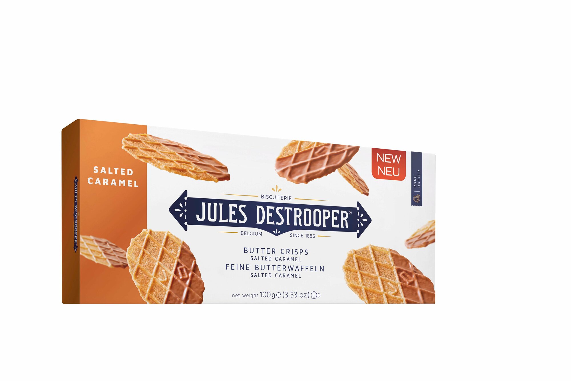 Печенье Бельгийское "Jules Destrooper" "Butter Crisps" с глазурью "солёная карамель" 100 грамм