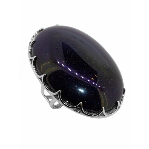 Кольцо Игуана, серебро, 925 проба, родирование, авантюриновое стекло, черный