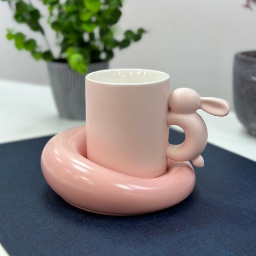 Чайная пара Зайка на облаке розовая 250мл (керамика) ТОиТО