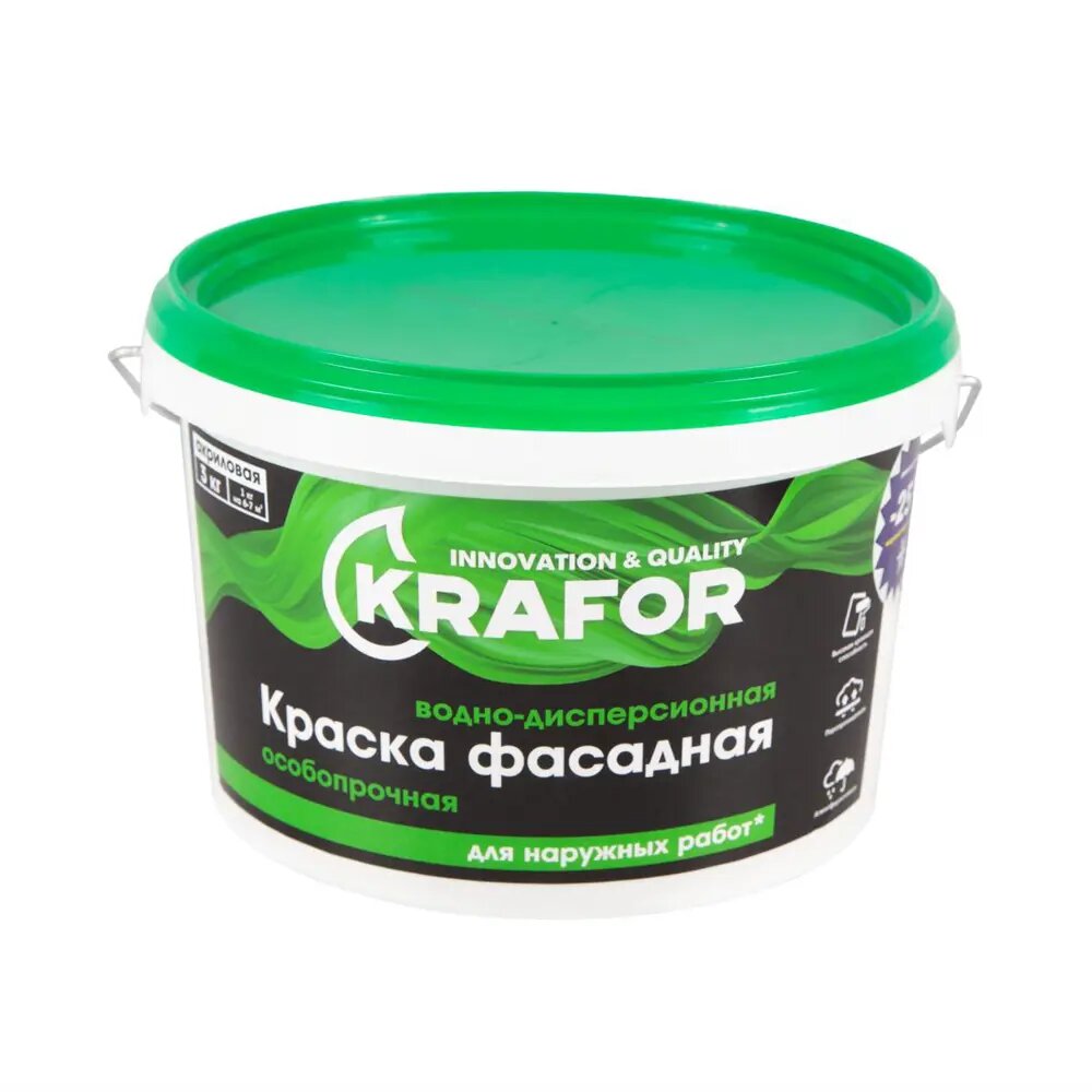 Краска Фасадная особопрочная Krafor 26948 белая 3 кг