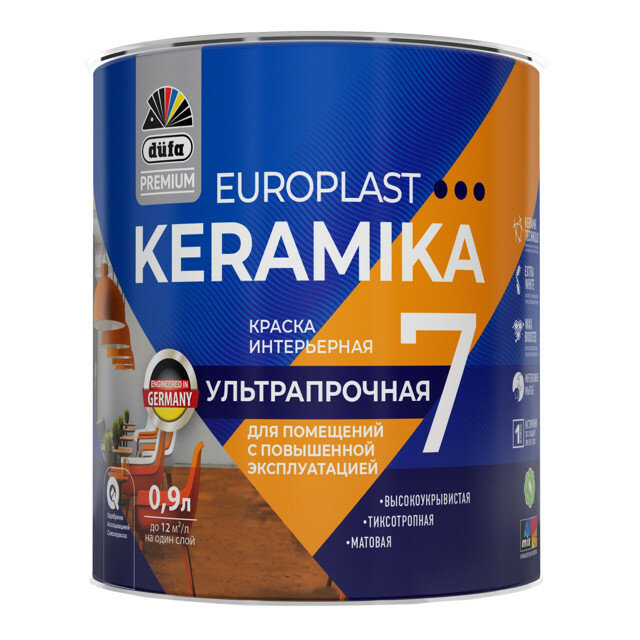 краска в/д DUFA Premium EuroPlast Keramika 7 база 1 для стен и потолков 0,9л белая, арт.МП00-006964 - фото №2