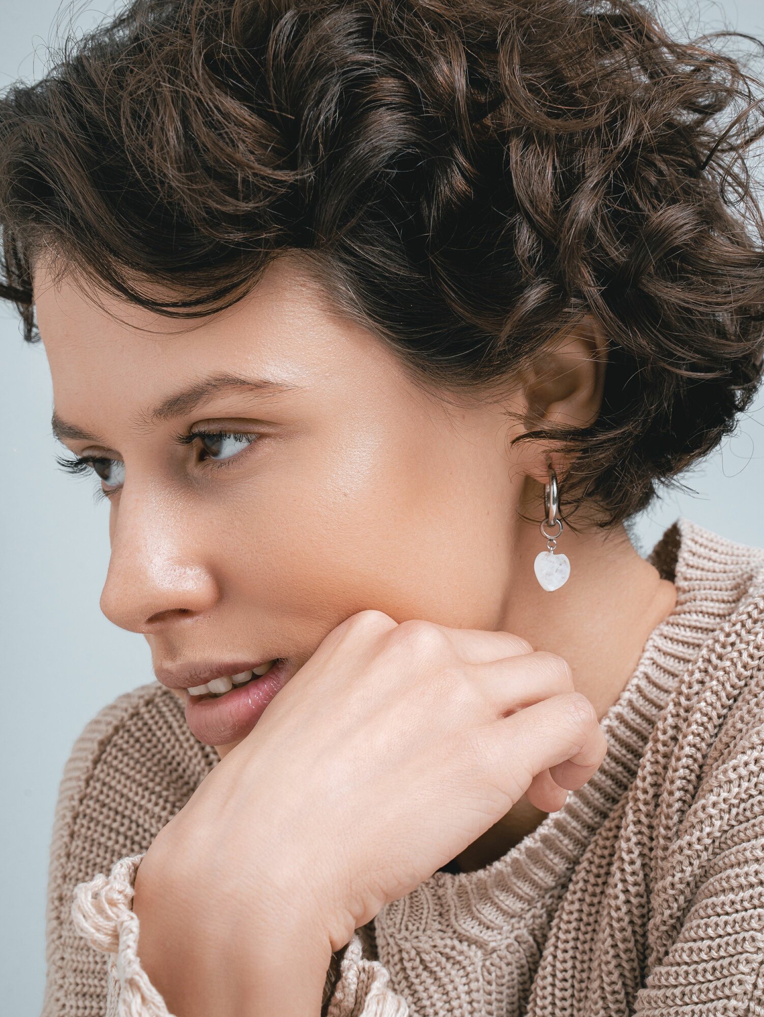 Серьги ДУША_BRAND, лунный камень, серебристый — фото 1