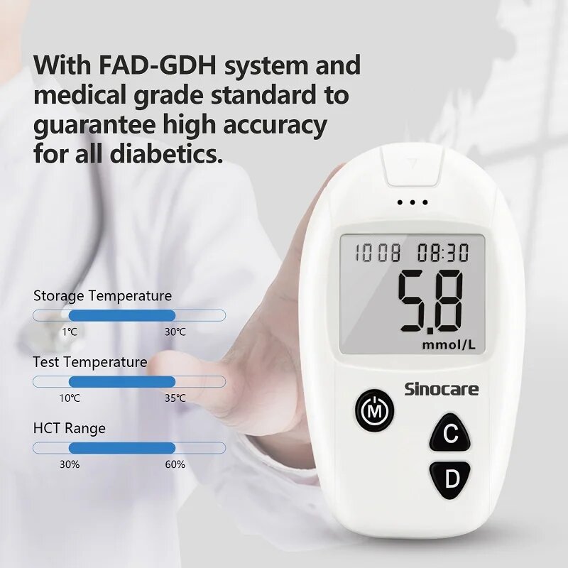 Изображение Sinocare Safe-Accu Глюкометр 50/100 полосок, 100 kit mmol
