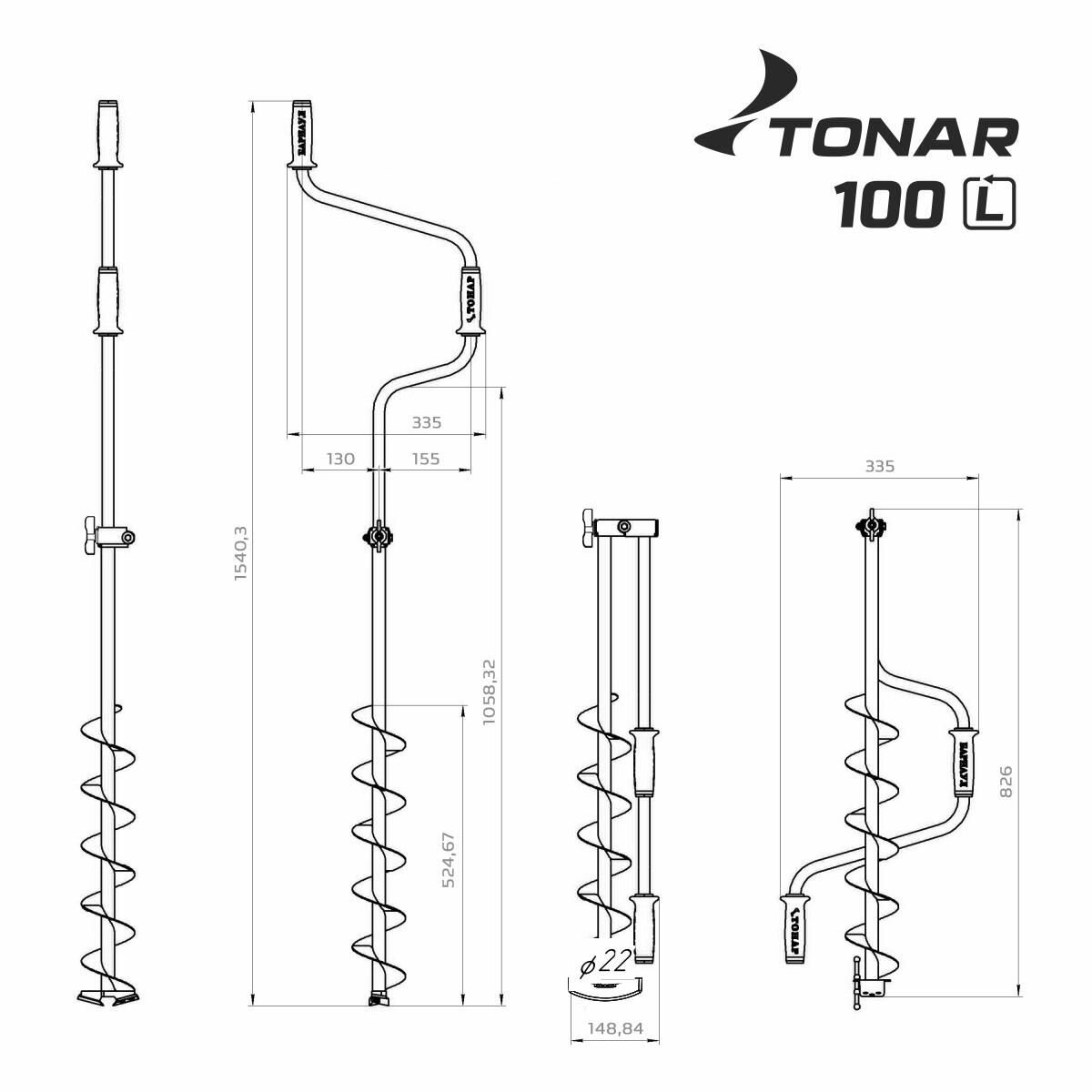 Ледобур тонар ЛР-100Д, 100 мм, левое вращение, двуручный — фото 1