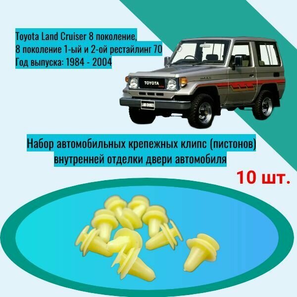 Набор автомобильных крепежных клипс (пистонов) внутренней отделки двери автомобиля Toyota Land Cruiser 8 поколение, 8 поколение 1-ый и 2-ой рестайлинг 70 Год выпуска: 1984 - 2004