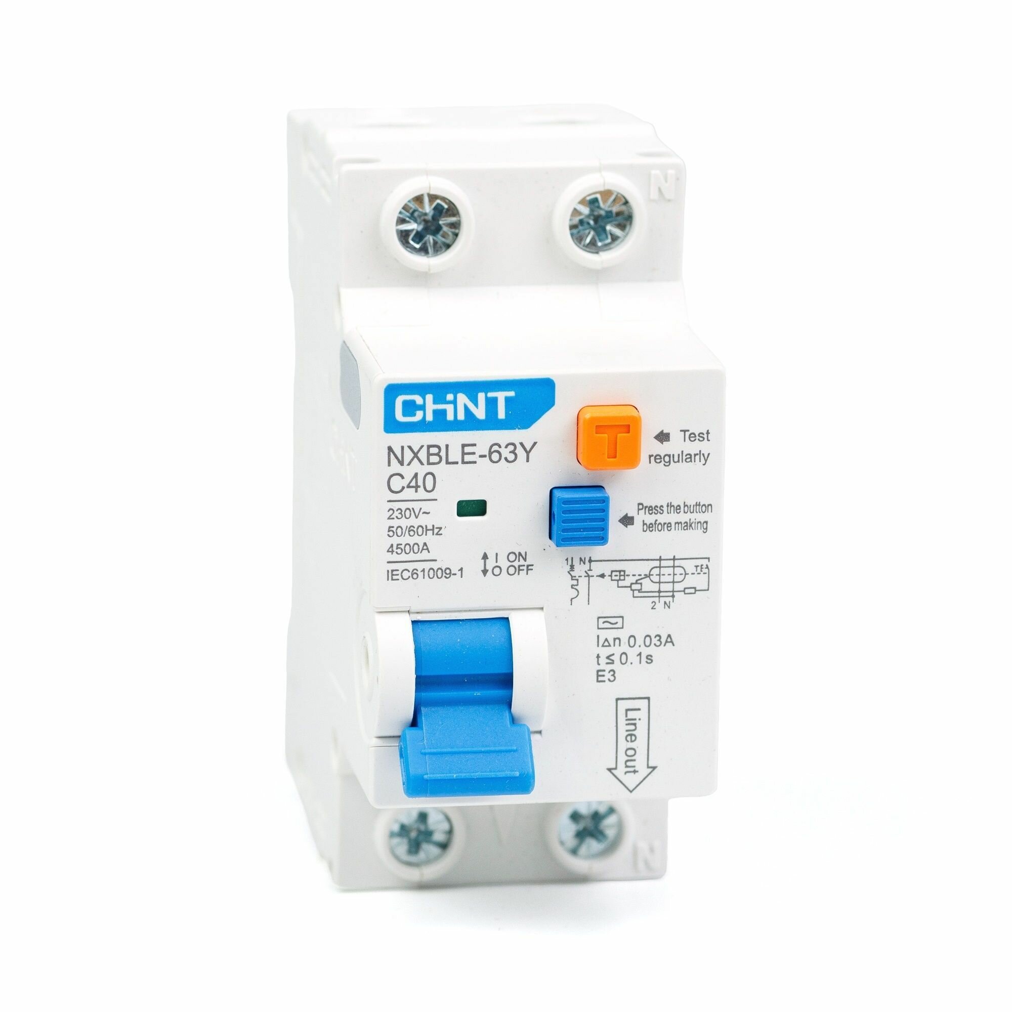 Дифференциальный автомат АВДT CHINT NXBLE-63Y 1P+N 4.5kA х-ка С 40А тип АС 30mA (R) 105546