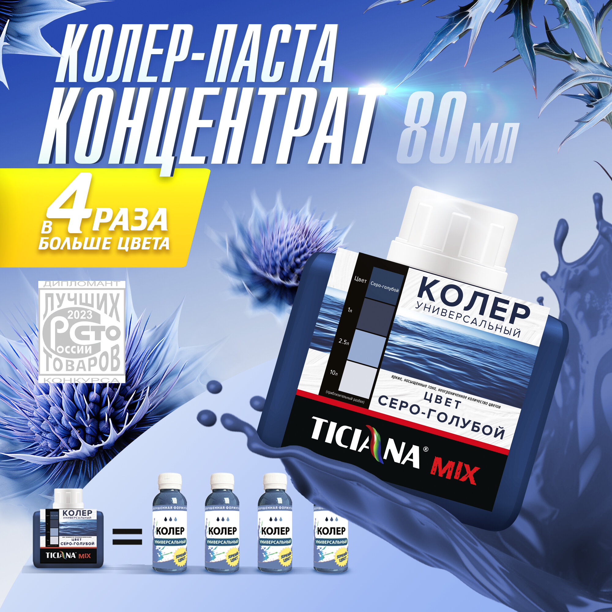 Колер для краски микс универсальный TICIANA Серо-голубой 80 мл