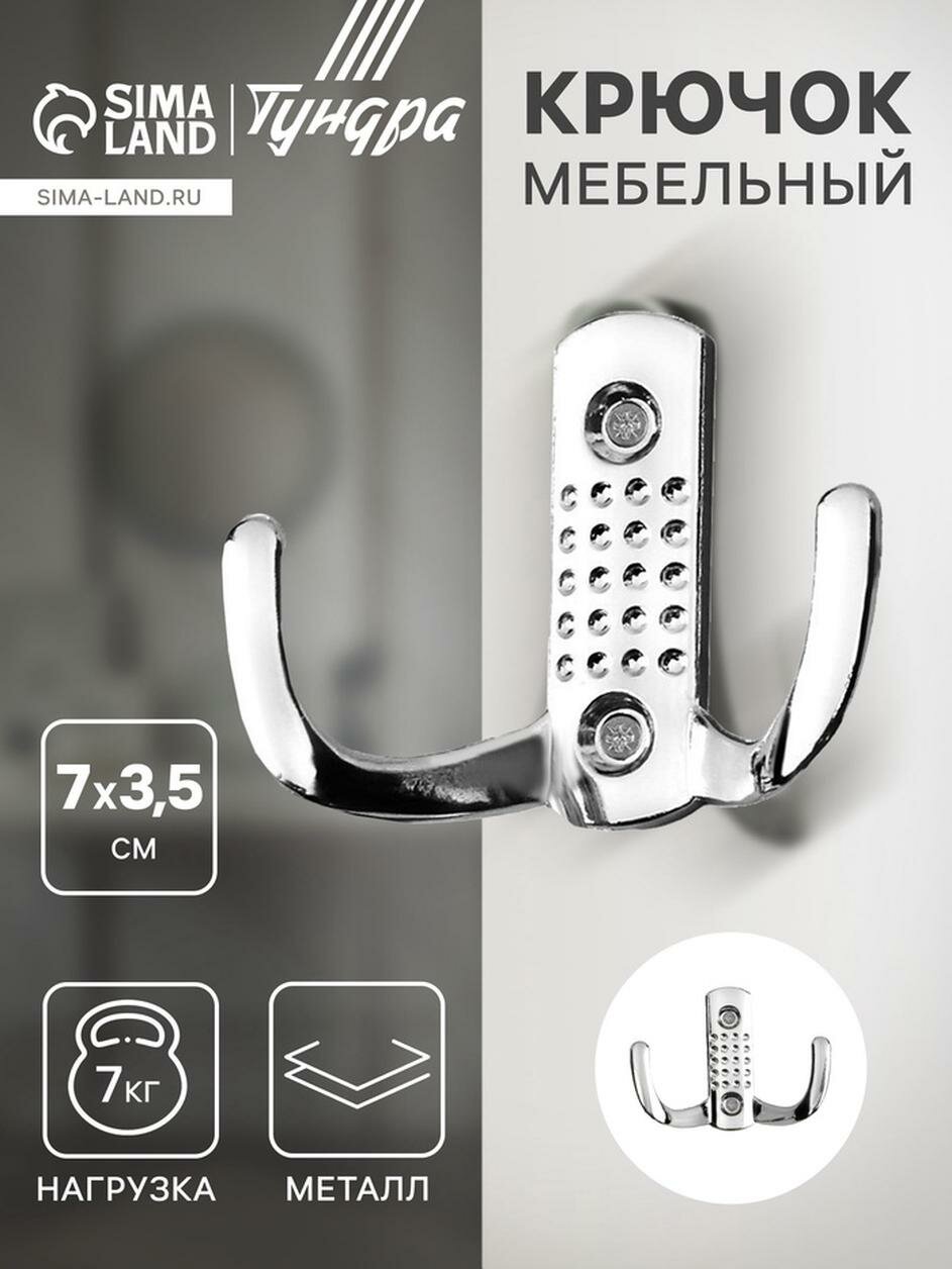 Крючок мебельный тундра TKD011 двухрожковый цвет хром 1 шт.