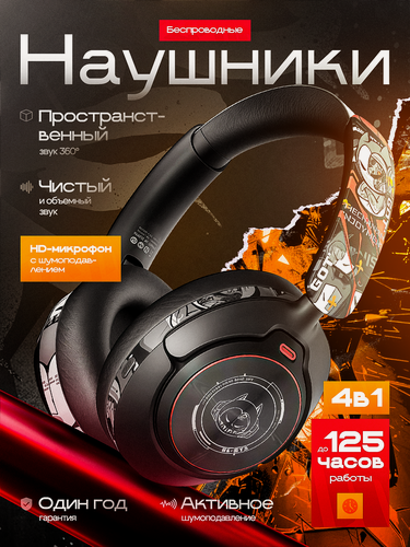 Изображение товара Беспроводные наушники полноразмерные игровые SMART PRESENT GT-1 с отсоединяемым микрофоном и шумоподавлением, черные