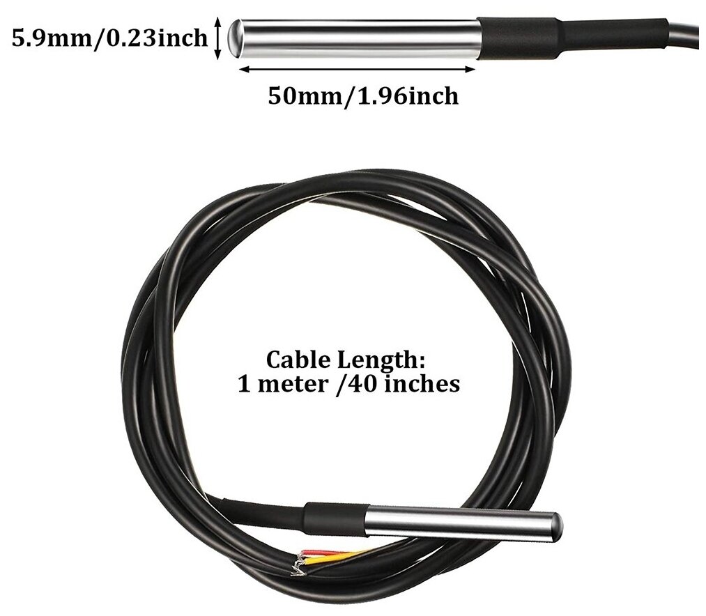 Водонепроницаемый датчик температуры DS1820 кабель 1 метр герметичный IP67