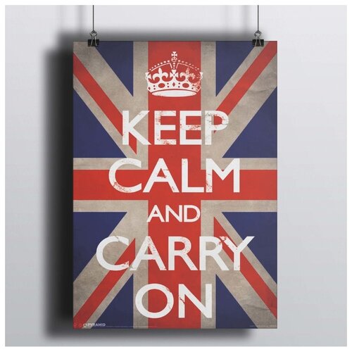 фото Постер флаг - keep calm and carry on 50х70 см.в рамке red panda
