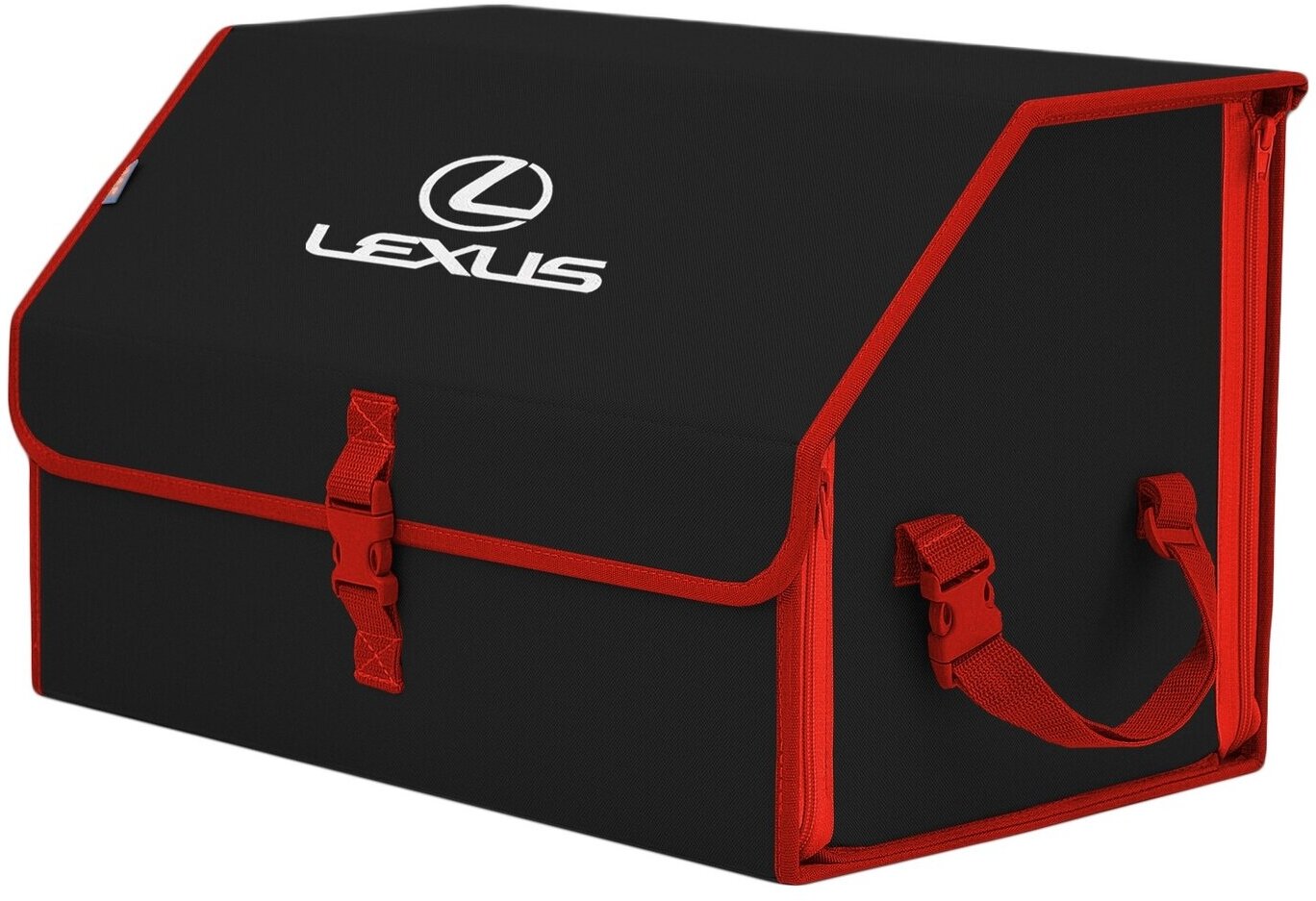 Органайзер-саквояж в багажник "Союз" (размер L). Цвет: черный с красной окантовкой и вышивкой Lexus (Лексус).