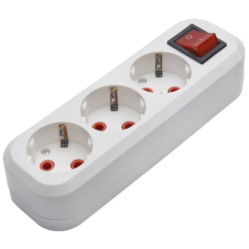 Розетка переносная разборная, на 3 гнезда с выключателем, с заземлением, 250В, 16A, IP20, белая, PST16-311-20, 1шт