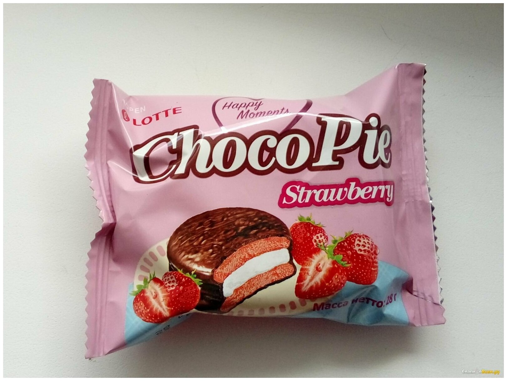 Печенье прослоенное глазированное, Choco Pie, клубника, 168 г х 10шт - фотография № 2