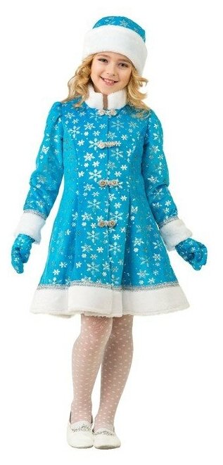 Батик Карнавальный костюм «Снегурочка», плюш, пальто, шапка, рукавицы, р. 32, рост 128 см