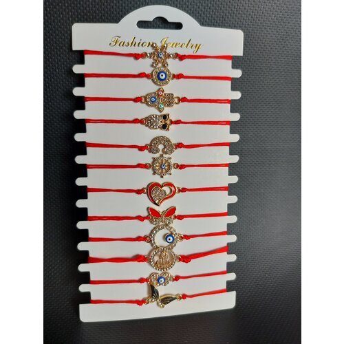 Браслет-нить, 12 шт., размер one size, золотой, красный