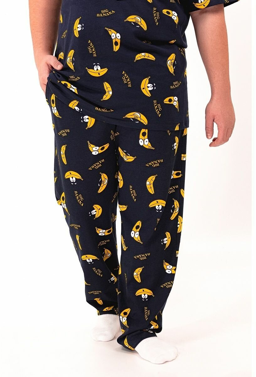 Мужская пижама, мужской пижамный комплект ARISTARHOV, Футболка + Брюки, Бананчик, синий желтый, размер 46 - фотография № 14