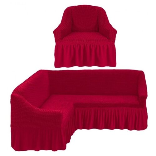 фото Karteks комплект чехлов на угловой диван и кресло gomer цвет: бордовый (одноместный,трехместный)
