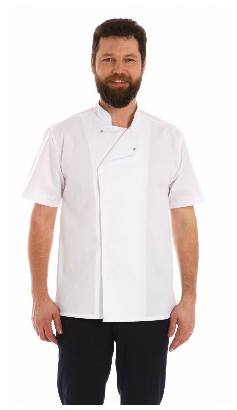 Китель мужской белый MATT с коротким рукавом/ размер 58/одежда повара/рубашка рабочая/китель поварской мужской/униформа поварская/куртка поварская