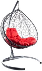 Подвесное кресло из ротанга "XL" серое с красной подушкой M-Group