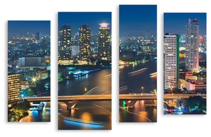 Модульная картина на холсте "Ночной Бангкок" 90x63 см