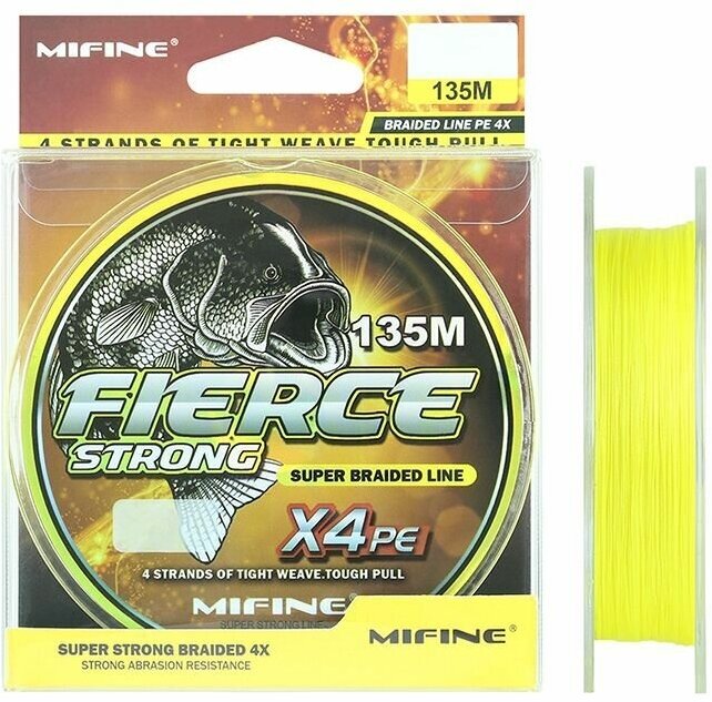 Шнур плетеный для рыбалки MIFINE FIERCE STRONG X4PE 135м 014мм (жёлтый); плетенка шнур на карпа фидерная на хищника