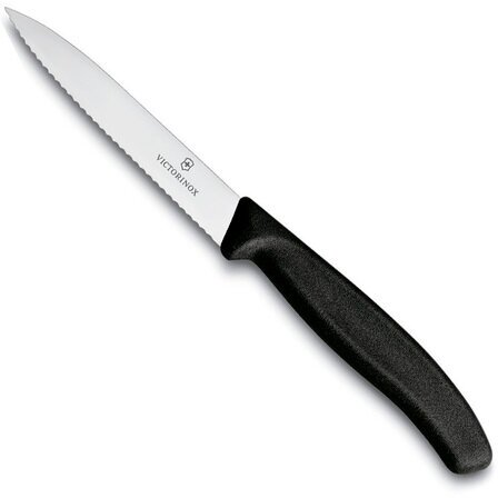 Нож Victorinox для очистки овощей, лезвие 10 см волнистое, черный