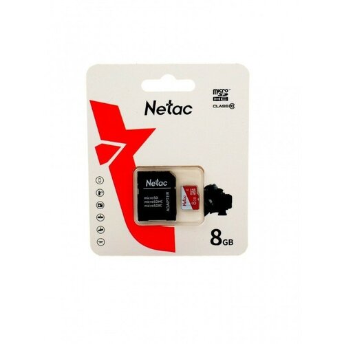 Карта памяти 8Gb - Netac MicroSD P500 Eco Class 10 NT02P500ECO-008G-R + с переходником под SD (Оригинальная!) карта памяти netac microsdhc 32 гб class 10 v10 a1 uhs i u1 r 100 мб с 1 шт черный