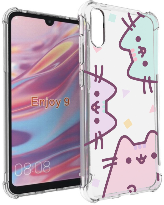 Чехол задняя-панель-накладка-бампер MyPads котики зеленый фиолетовый розовый женский для Huawei Enjoy 9/Huawei Y7 (2019)/Honor 8C противоударный