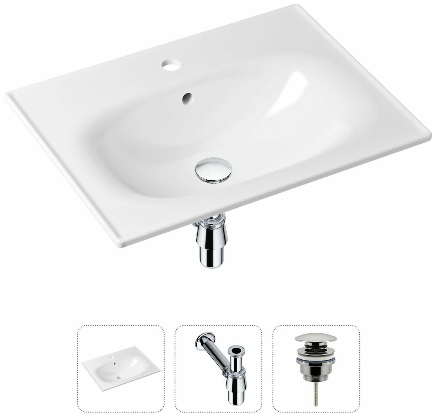 Врезная раковина в ванную Lavinia Boho Bathroom Sink 21520436 в комплекте 3 в 1: умывальник белый, донный клапан и сифон в цвете хром