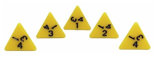 Четырехгранный кубик (D4), 5 шт, желтый (для DnD (ДнД), Pathfinder, настольных, трансформационных игр, обучению детей счету)