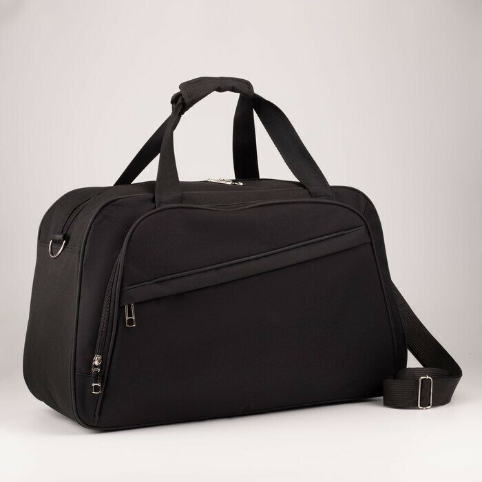 Сумка дорожная на молнии, 2 наружных кармана, держатель для чемодана, длинный ремень, цвет чёрный - фотография № 9