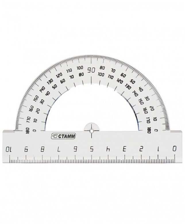 Транспортир 10см, 180° Стамм, прозрачный бесцветный, 20шт. (ТР12)